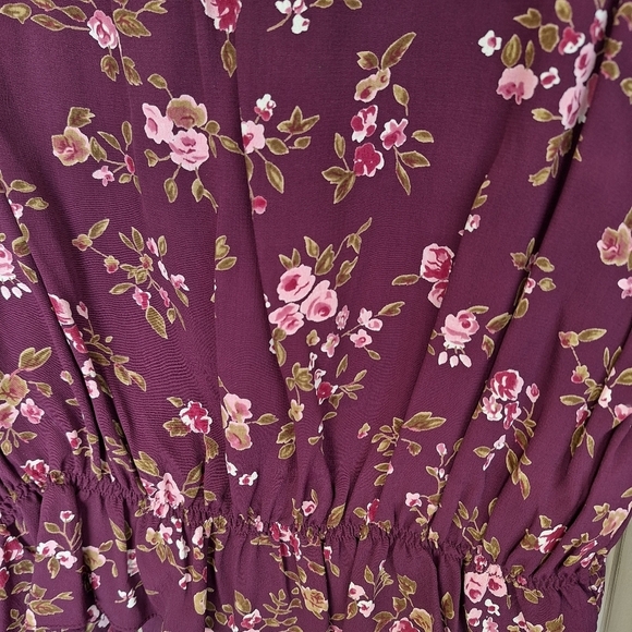 Plus Sz16/18 New Tags Faded Glory Blouse BOHO Maroon Floral Ruffle Scoop Neck - Picture 8 of 13